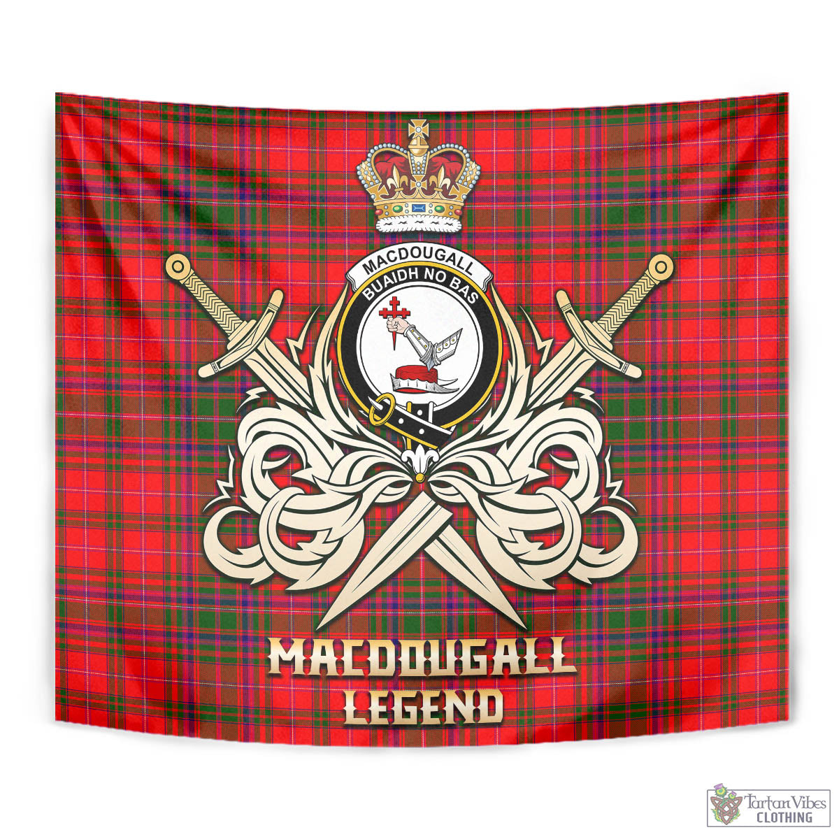 Tartan Vibes Clothing MacDougall Modern Tartan Tapestry with Clan Crest and the Golden Sword of Courageous Legacy