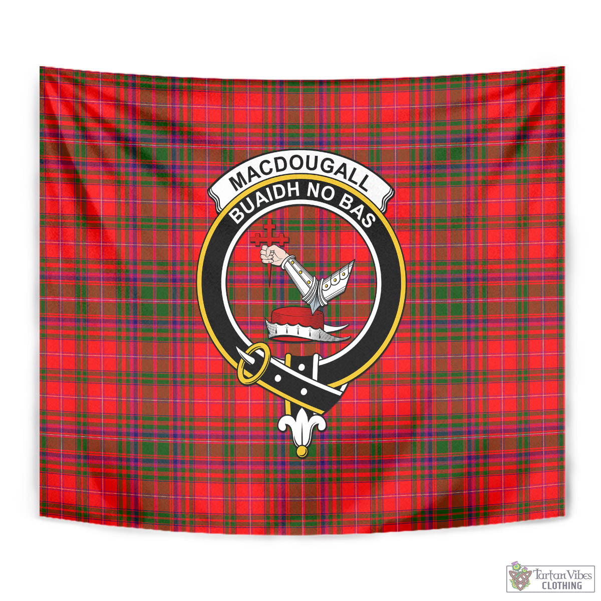 Tartan Vibes Clothing MacDougall Modern Tartan Tapestry Wall Hanging and Home Decor for Room with Family Crest