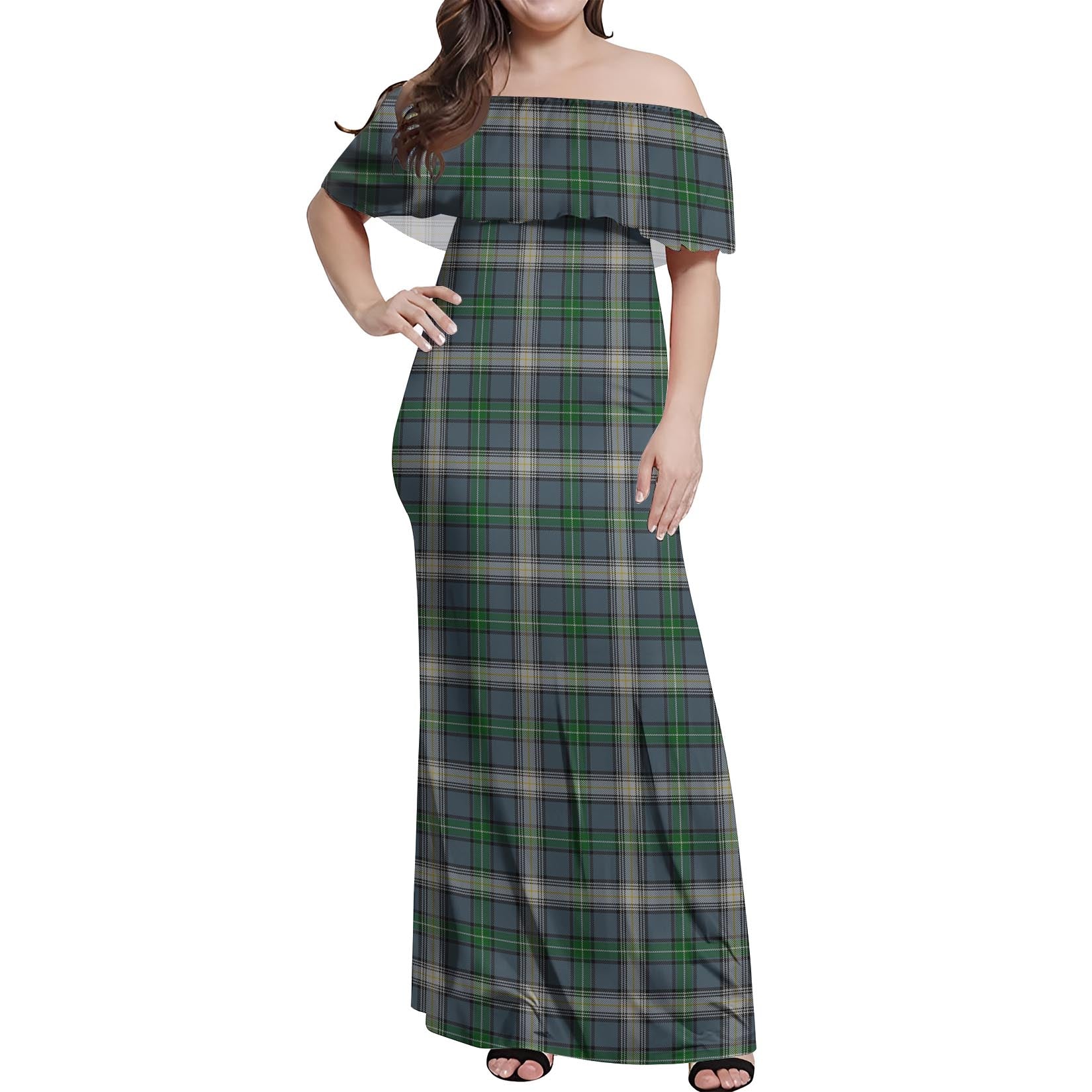 MacDowall Tartan Off Shoulder Long Dress Women's Dress - Tartanvibesclothing