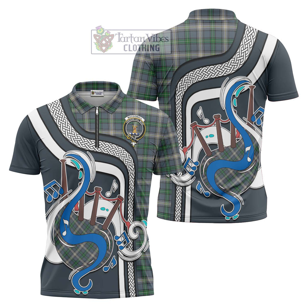 MacDowall (McDowall) Tartan Zipper Polo Shirt with Epic Bagpipe Style Unisex - Tartanvibesclothing Shop