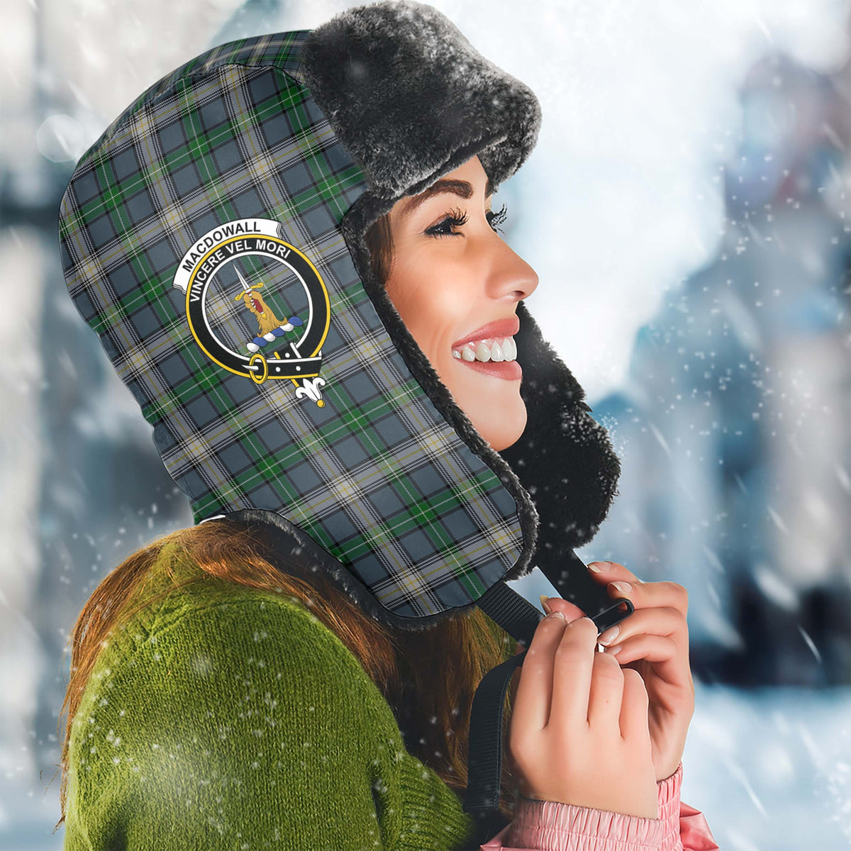 MacDowall (McDowall) Tartan Winter Trapper Hat with Family Crest Winter Trapper Hat Universal Fit Circumference 22.8in (58cm) - Tartan Vibes Clothing