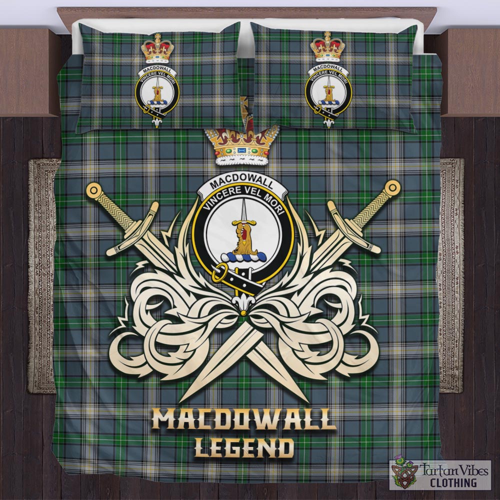 Tartan Vibes Clothing MacDowall Tartan Bedding Set with Clan Crest and the Golden Sword of Courageous Legacy