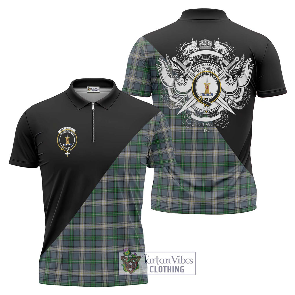 MacDowall (McDowall) Tartan Zipper Polo Shirt with Family Crest and Military Logo Style Unisex - Tartanvibesclothing Shop