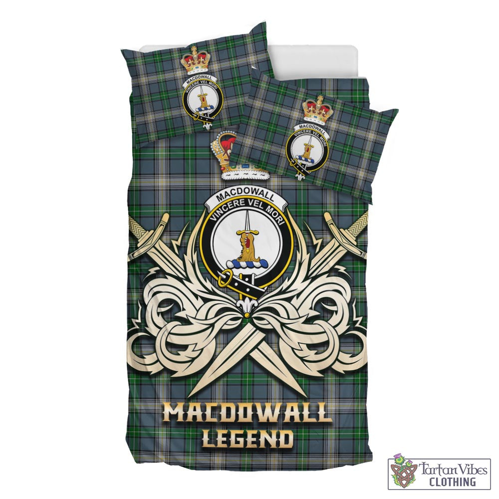 Tartan Vibes Clothing MacDowall Tartan Bedding Set with Clan Crest and the Golden Sword of Courageous Legacy