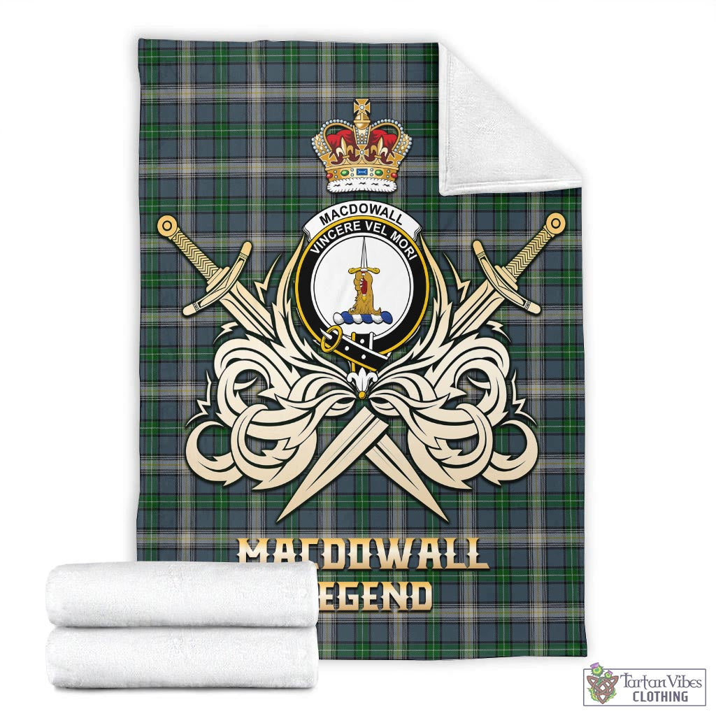 Tartan Vibes Clothing MacDowall Tartan Blanket with Clan Crest and the Golden Sword of Courageous Legacy