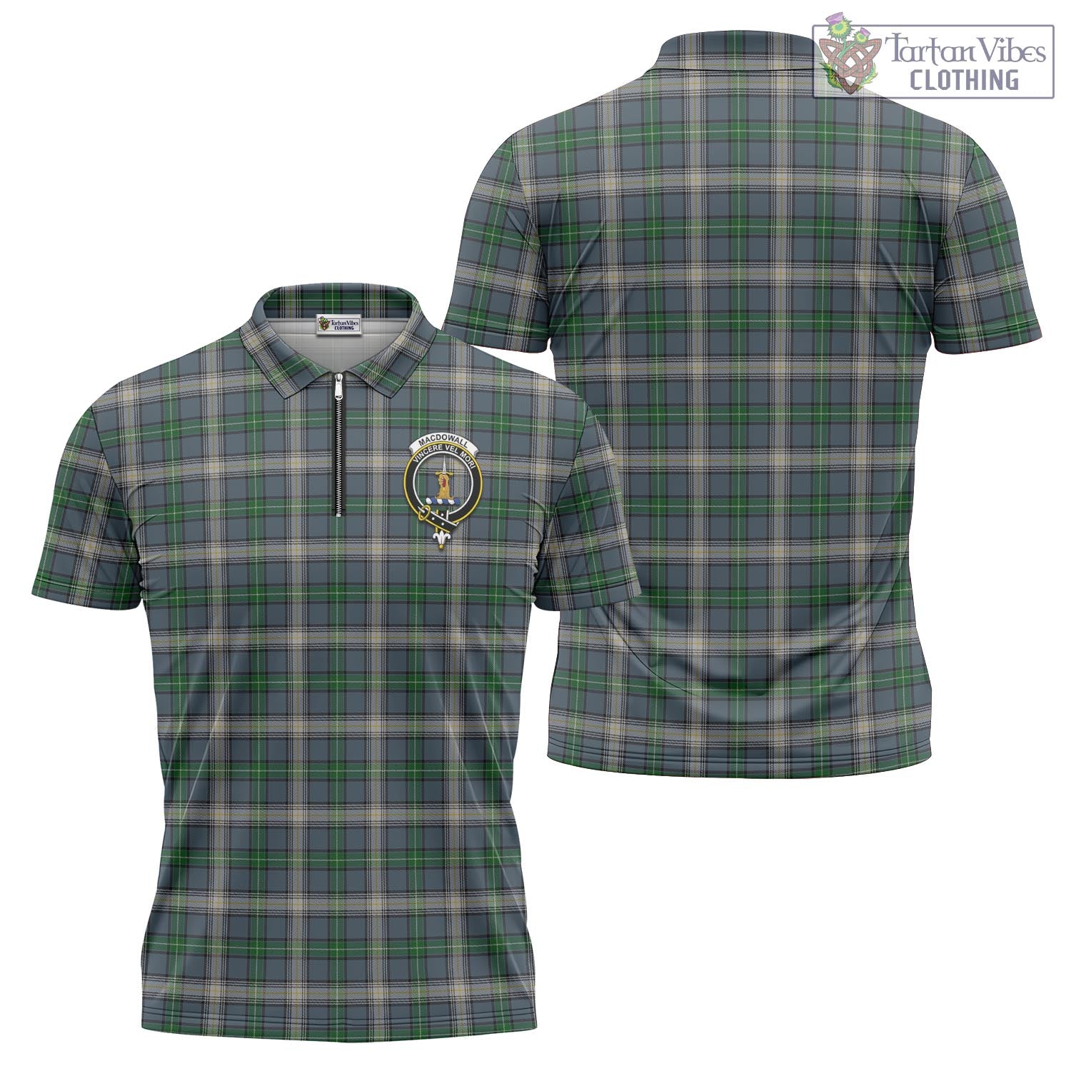 Tartan Vibes Clothing MacDowall Tartan Zipper Polo Shirt with Family Crest