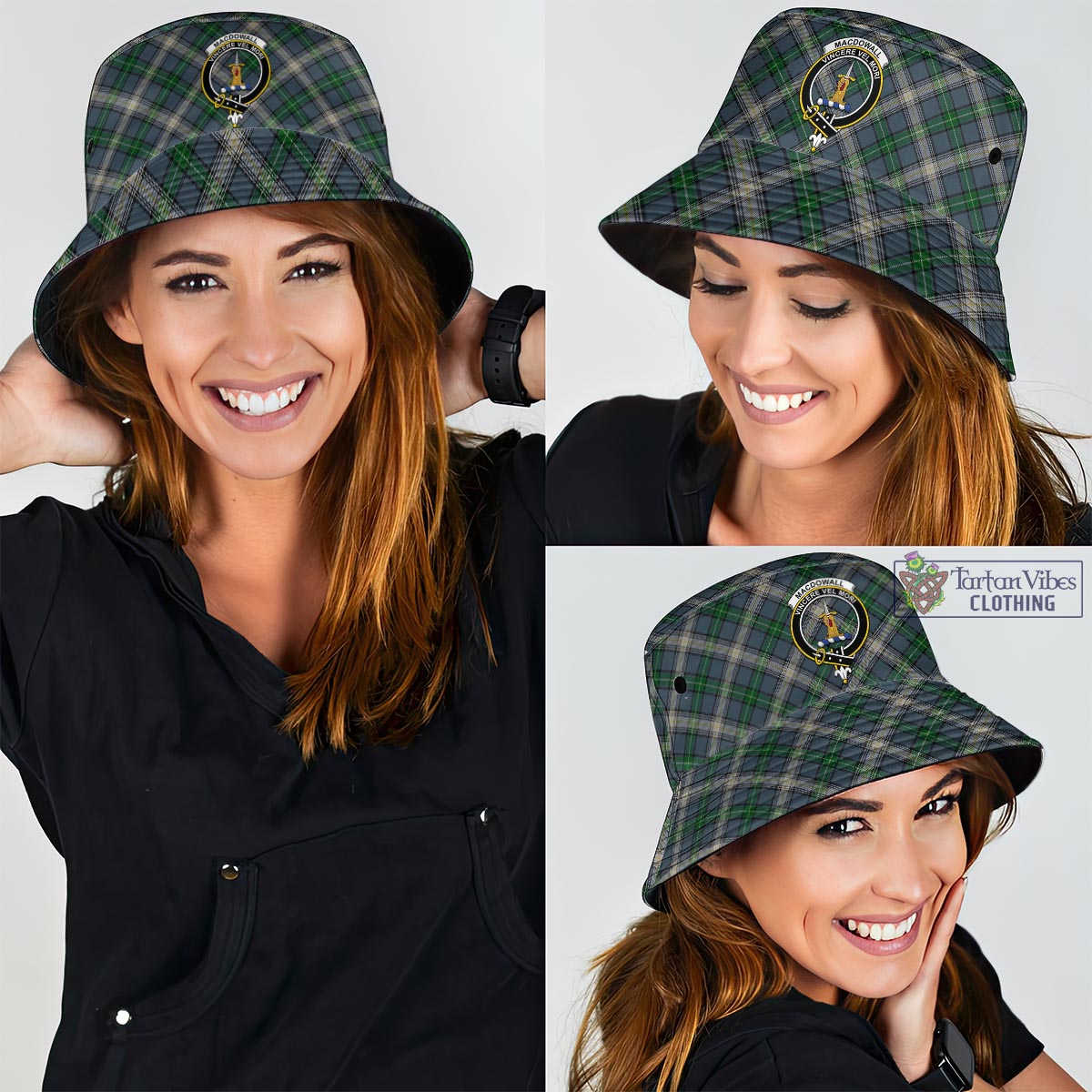 Tartan Vibes Clothing MacDowall Tartan Bucket Hat with Family Crest