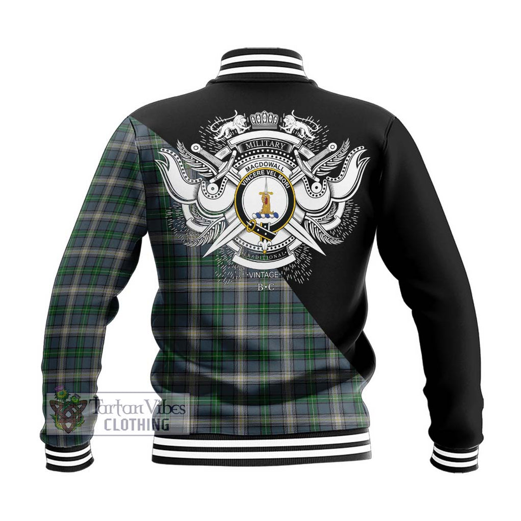 MacDowall (McDowall) Tartan Baseball Jacket with Family Crest and Military Logo Style - Tartanvibesclothing Shop