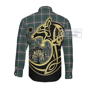 MacDowall (McDowall) Tartan Long Sleeve Button Shirt with Family Crest Celtic Wolf Style Men's Shirt - Tartan Vibes Clothing