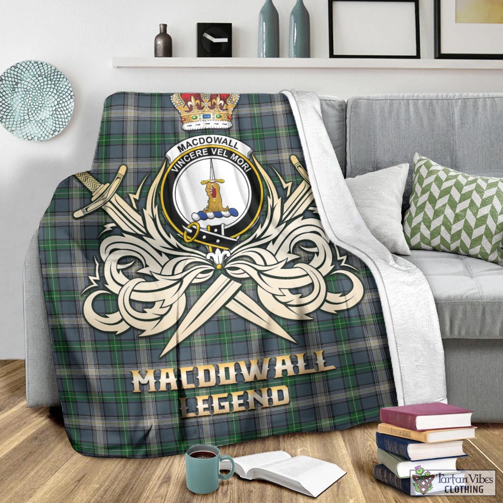 Tartan Vibes Clothing MacDowall Tartan Blanket with Clan Crest and the Golden Sword of Courageous Legacy