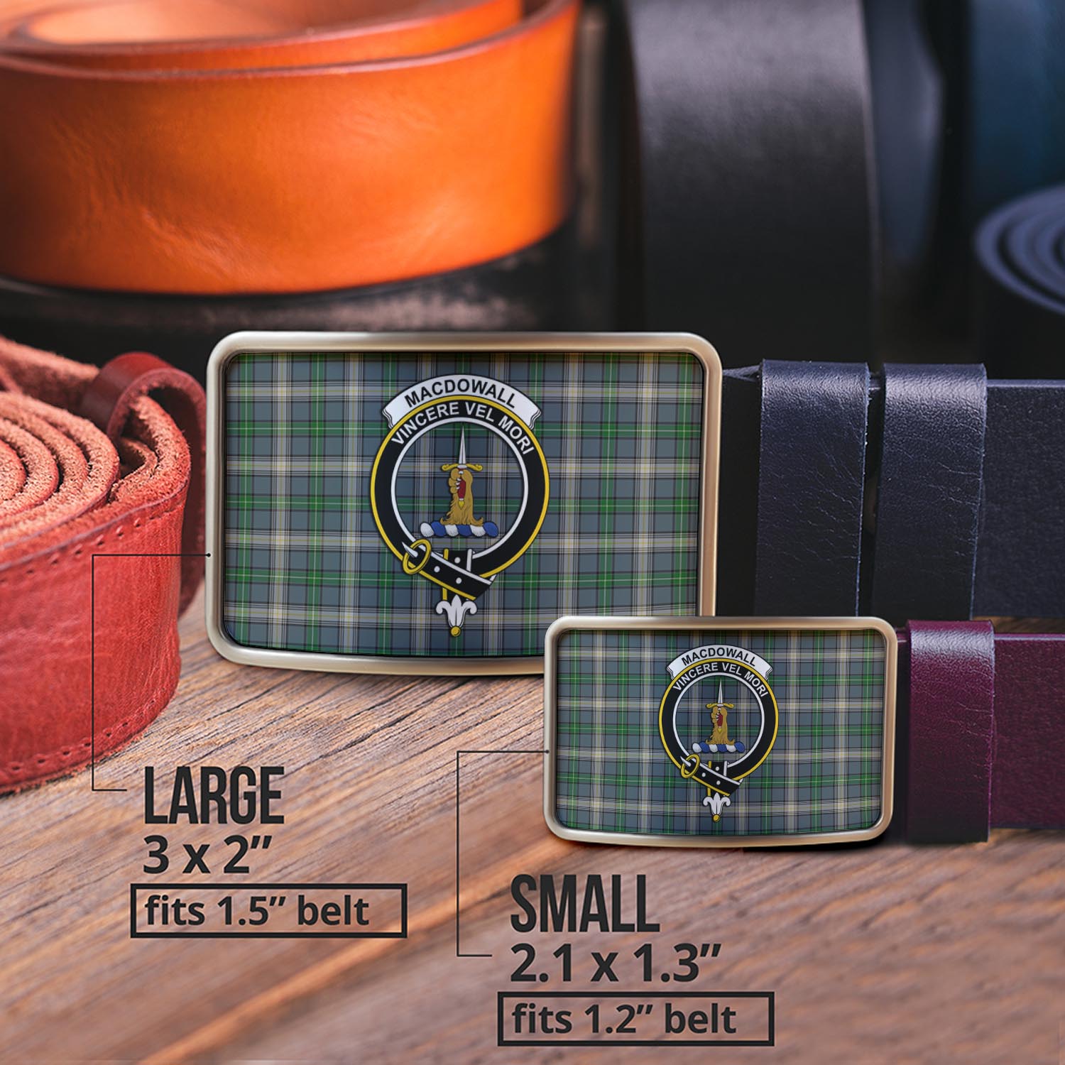 MacDowall (McDowall) Tartan Belt Buckles with Family Crest - Tartan Vibes Clothing