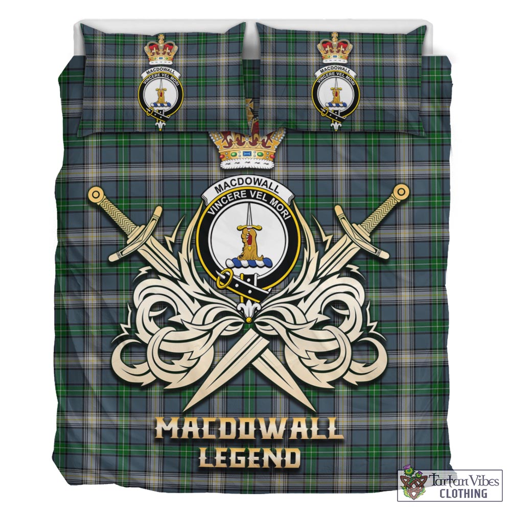 Tartan Vibes Clothing MacDowall Tartan Bedding Set with Clan Crest and the Golden Sword of Courageous Legacy