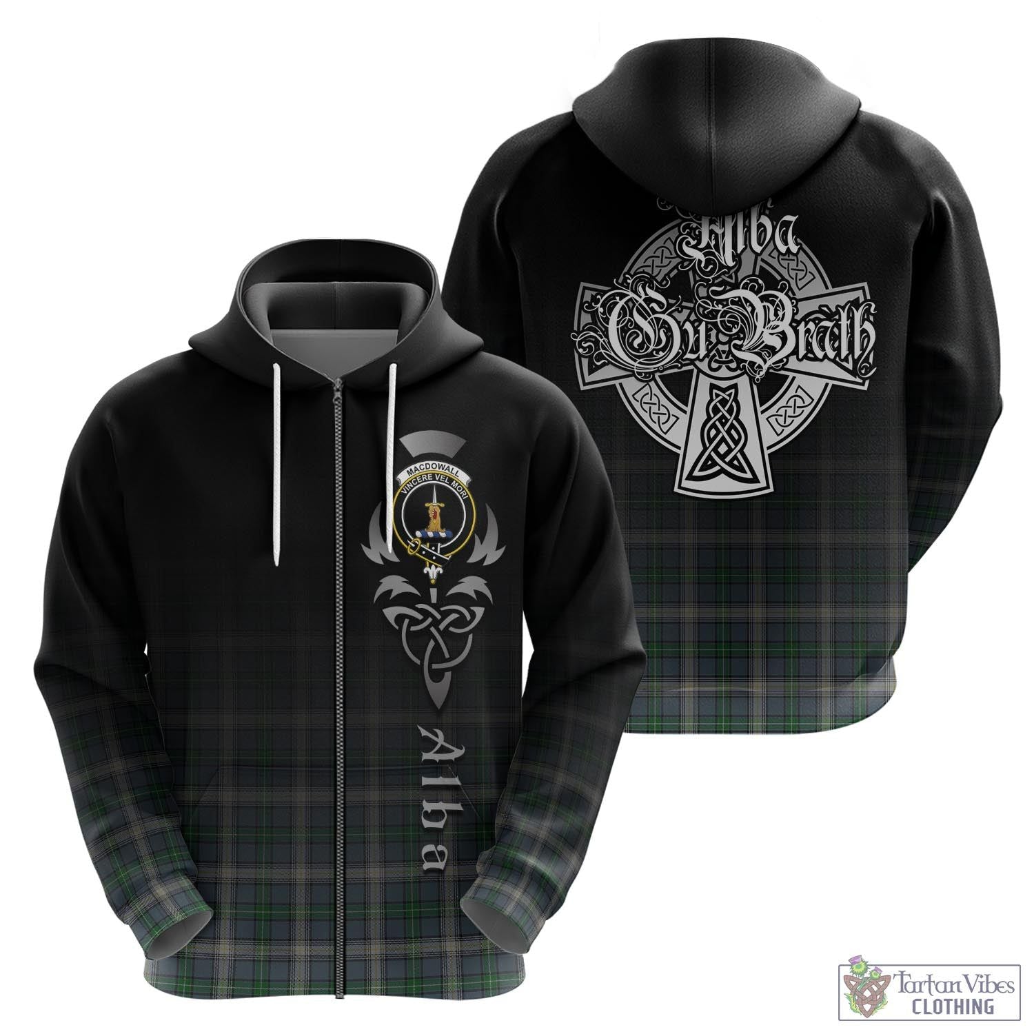 Tartan Vibes Clothing MacDowall Tartan Hoodie Featuring Alba Gu Brath Family Crest Celtic Inspired