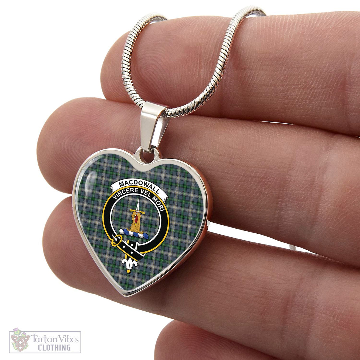 MacDowall (McDowall) Tartan Heart Necklace with Family Crest - Tartan Vibes Clothing