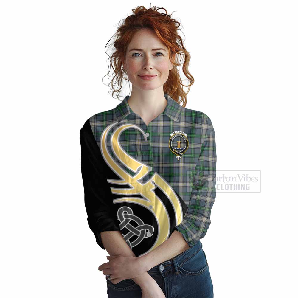 Tartan Vibes Clothing MacDowall (McDowall) Tartan Women's Casual Shirt with Family Crest and Celtic Symbol Style