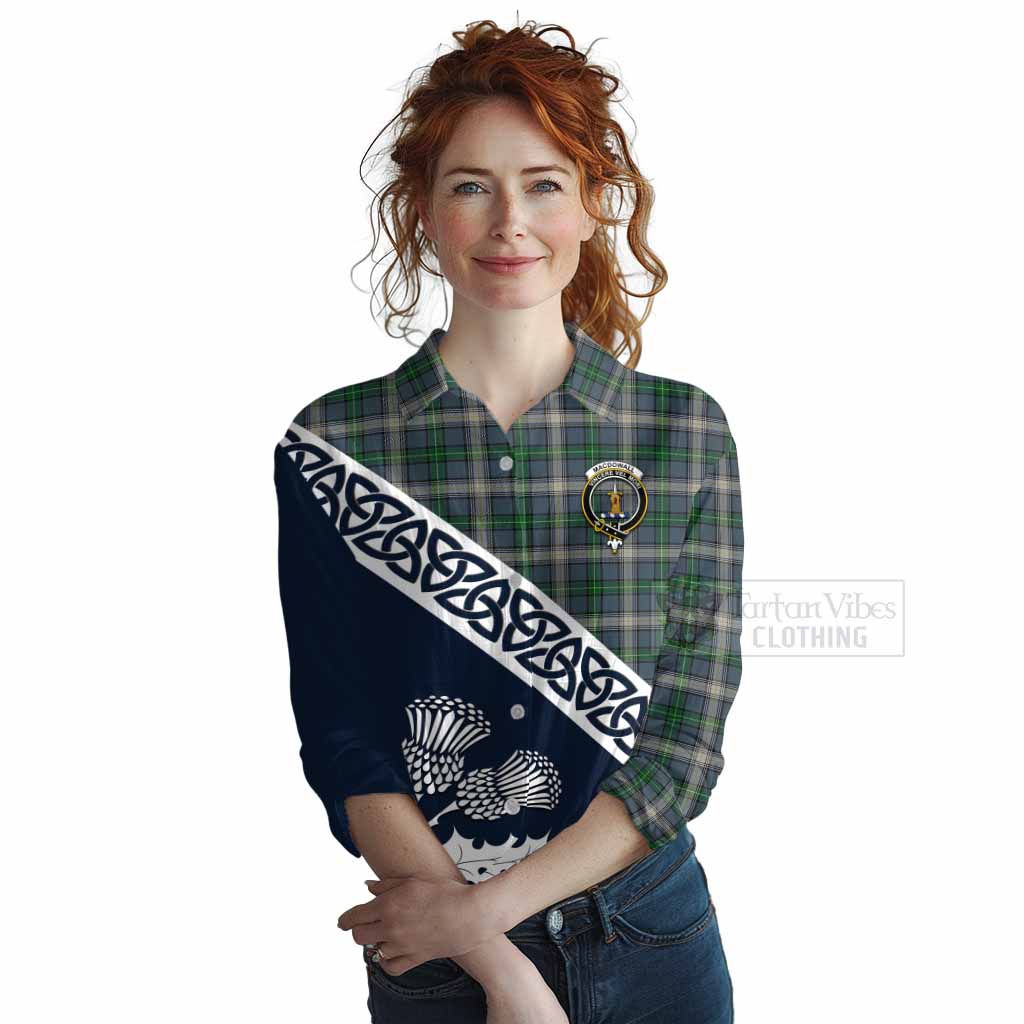 Tartan Vibes Clothing MacDowall (McDowall) Tartan Women's Casual Shirt Featuring Thistle and Scotland Map