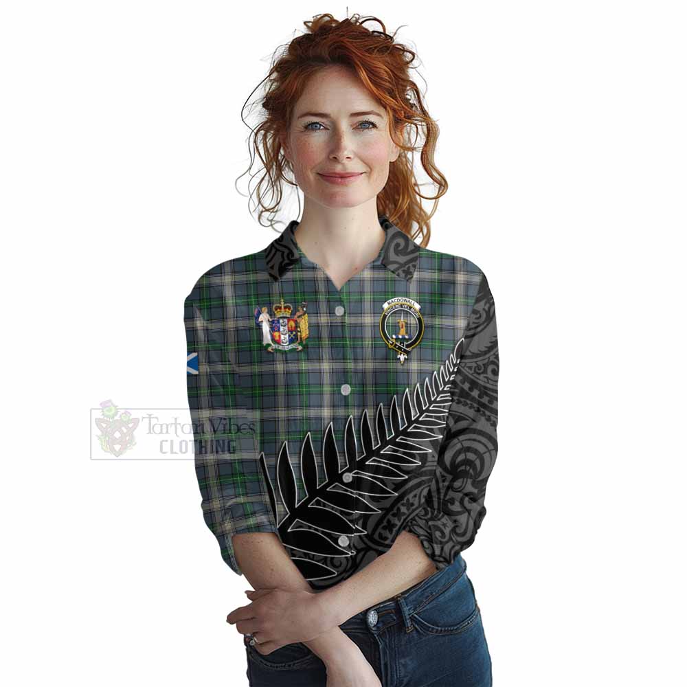 Tartan Vibes Clothing MacDowall (McDowall) Crest Tartan Women's Casual Shirt with New Zealand Silver Fern Half Style