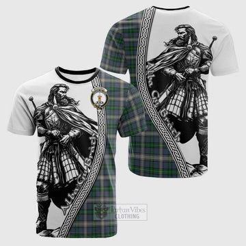 MacDowall (McDowall) Tartan Clan Crest Cotton T-shirt with Highlander Warrior Celtic Style