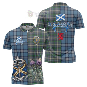 MacDowall (McDowall) Tartan Zipper Polo Shirt Happy St. Andrew's Day Half Tartan Style