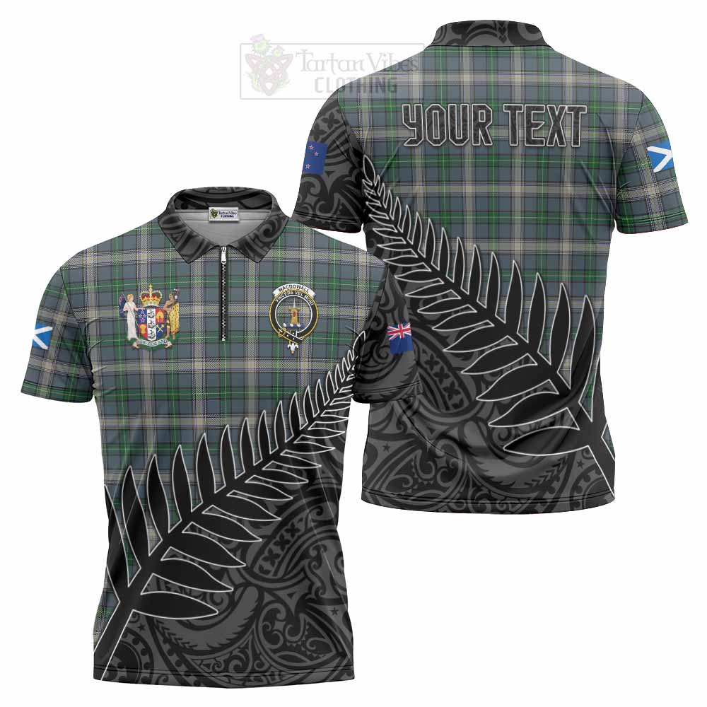 Tartan Vibes Clothing MacDowall (McDowall) Crest Tartan Zipper Polo Shirt with New Zealand Silver Fern Half Style