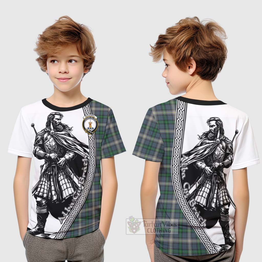 Tartan Vibes Clothing MacDowall (McDowall) Tartan Clan Crest Kid T-Shirt with Highlander Warrior Celtic Style