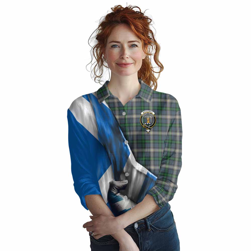 Tartan Vibes Clothing MacDowall (McDowall) Tartan Women's Casual Shirt with Family Crest Scotland Patriotic Style