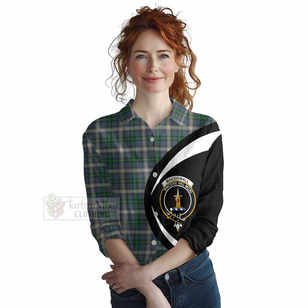 Tartan Vibes Clothing MacDowall (McDowall) Tartan Women's Casual Shirt with Family Crest Circle Style