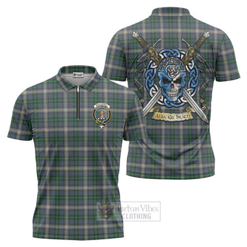 MacDowall (McDowall) Tartan Zipper Polo Shirt with Family Crest Celtic Skull Style