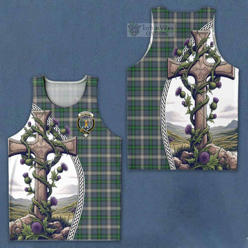 MacDowall (McDowall) Tartan Men's Tank Top with Family Crest and St. Andrew's Cross Accented by Thistle Vines Men - Tartan Vibes Clothing