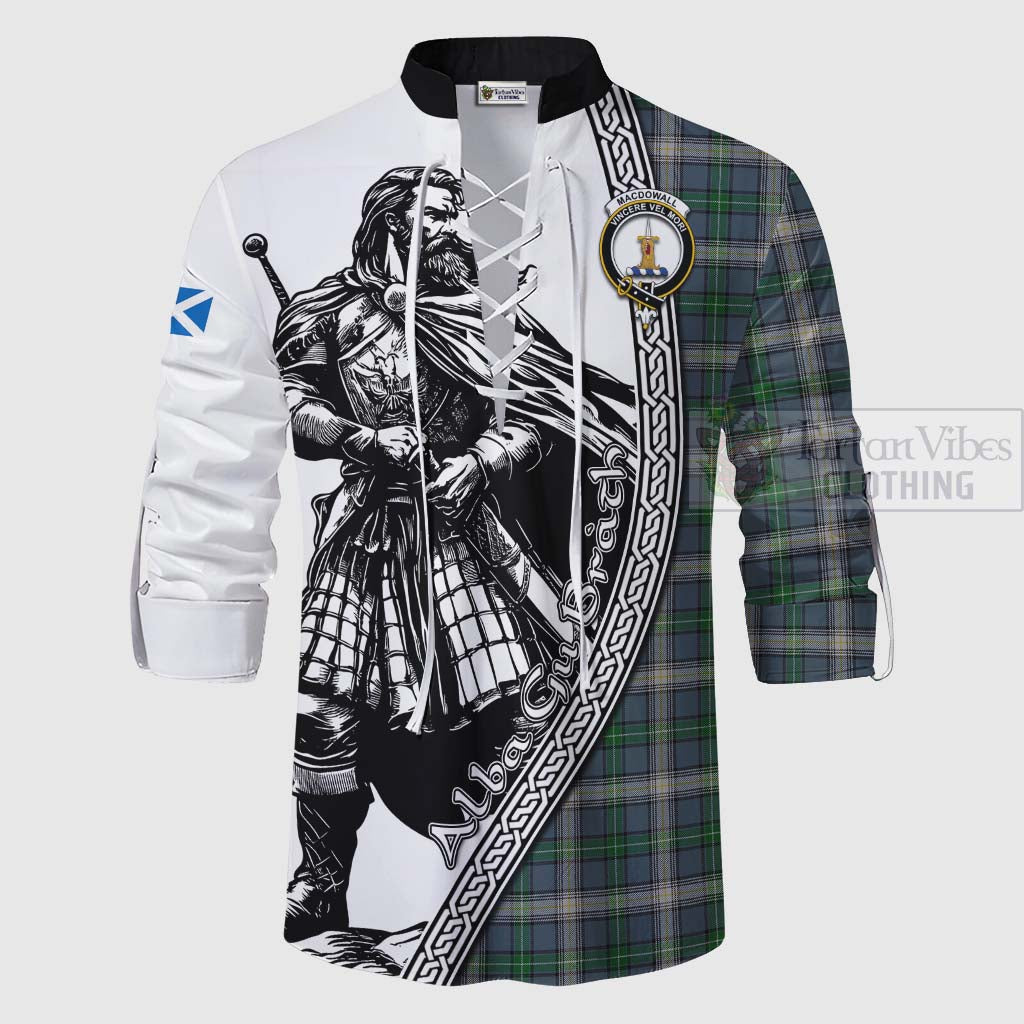 Tartan Vibes Clothing MacDowall (McDowall) Tartan Clan Crest Ghillie Kilt Shirt with Highlander Warrior Celtic Style