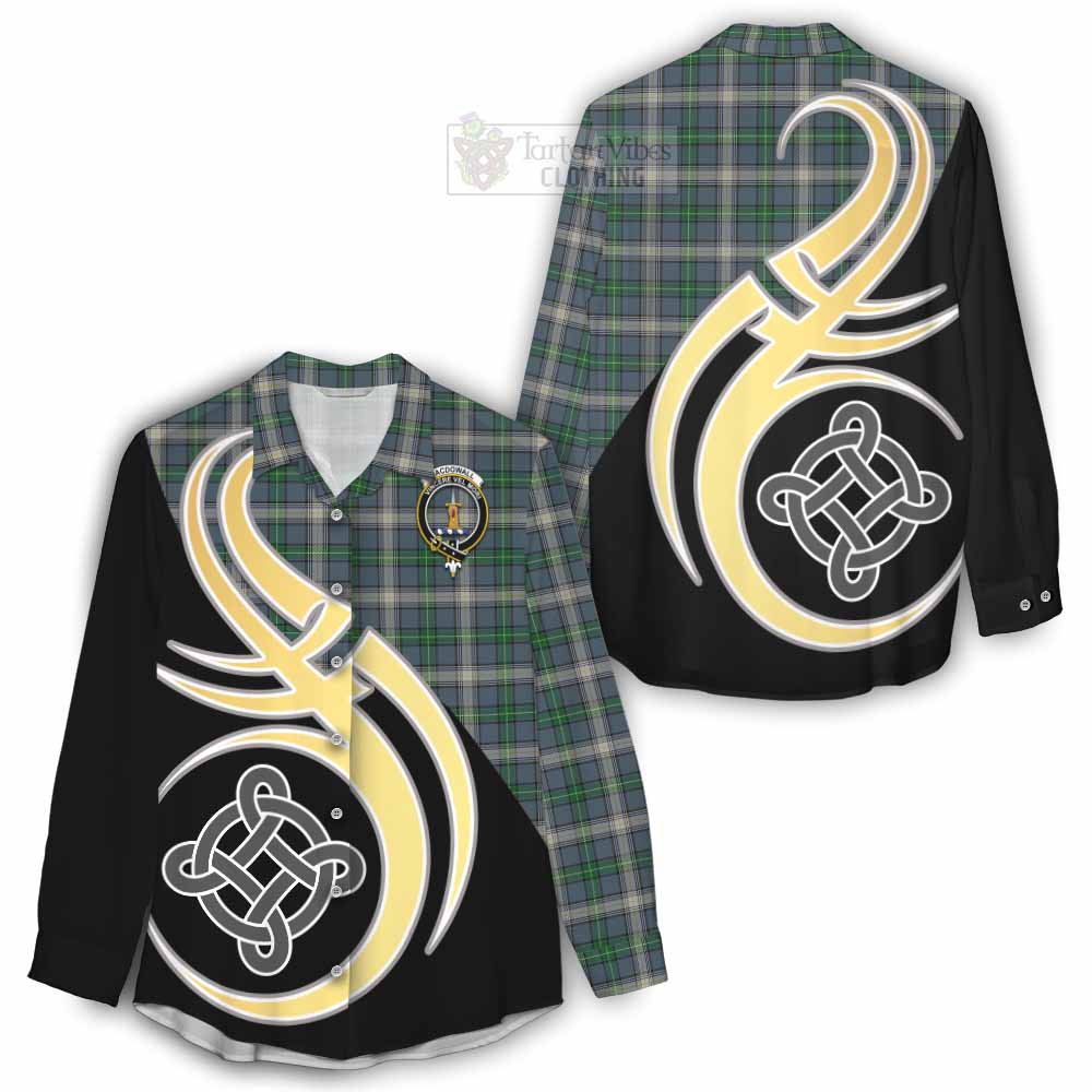 Tartan Vibes Clothing MacDowall (McDowall) Tartan Women's Casual Shirt with Family Crest and Celtic Symbol Style