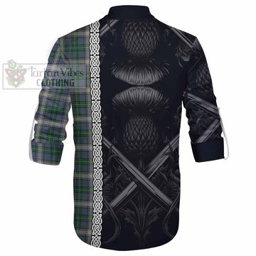 MacDowall (McDowall) Tartan Ghillie Kilt Shirt with Family Crest Cross Sword Thistle Celtic Vibes - Tartan Vibes Clothing