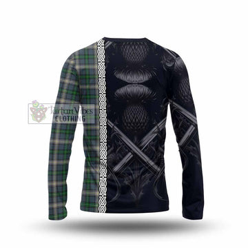 MacDowall (McDowall) Tartan Long Sleeve T-Shirt with Family Crest Cross Sword Thistle Celtic Vibes - Tartan Vibes Clothing