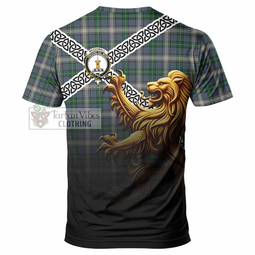 MacDowall (McDowall) Crest Tartan T-Shirt with Golden Lion Emblem Celtic Style - Tartan Vibes Clothing