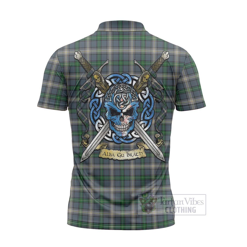 Tartan Vibes Clothing MacDowall (McDowall) Tartan Zipper Polo Shirt with Family Crest Celtic Skull Style