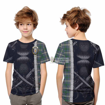 MacDowall (McDowall) Tartan Kid T-Shirt with Family Crest Cross Sword Thistle Celtic Vibes - Tartan Vibes Clothing