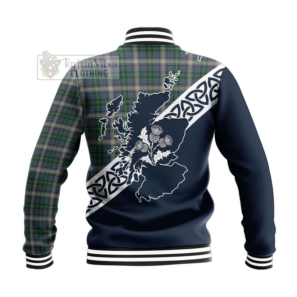 Tartan Vibes Clothing MacDowall (McDowall) Tartan Baseball Jacket Featuring Thistle and Scotland Map