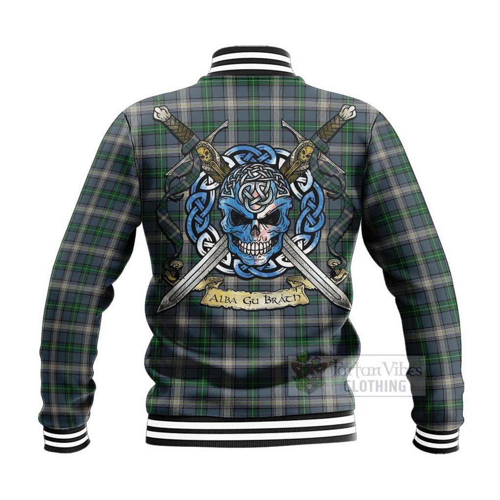 Tartan Vibes Clothing MacDowall (McDowall) Tartan Baseball Jacket with Family Crest Celtic Skull Style