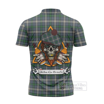 MacDowall (McDowall) Tartan Zipper Polo Shirt with Family Crest and Bearded Skull Holding Bottles of Whiskey