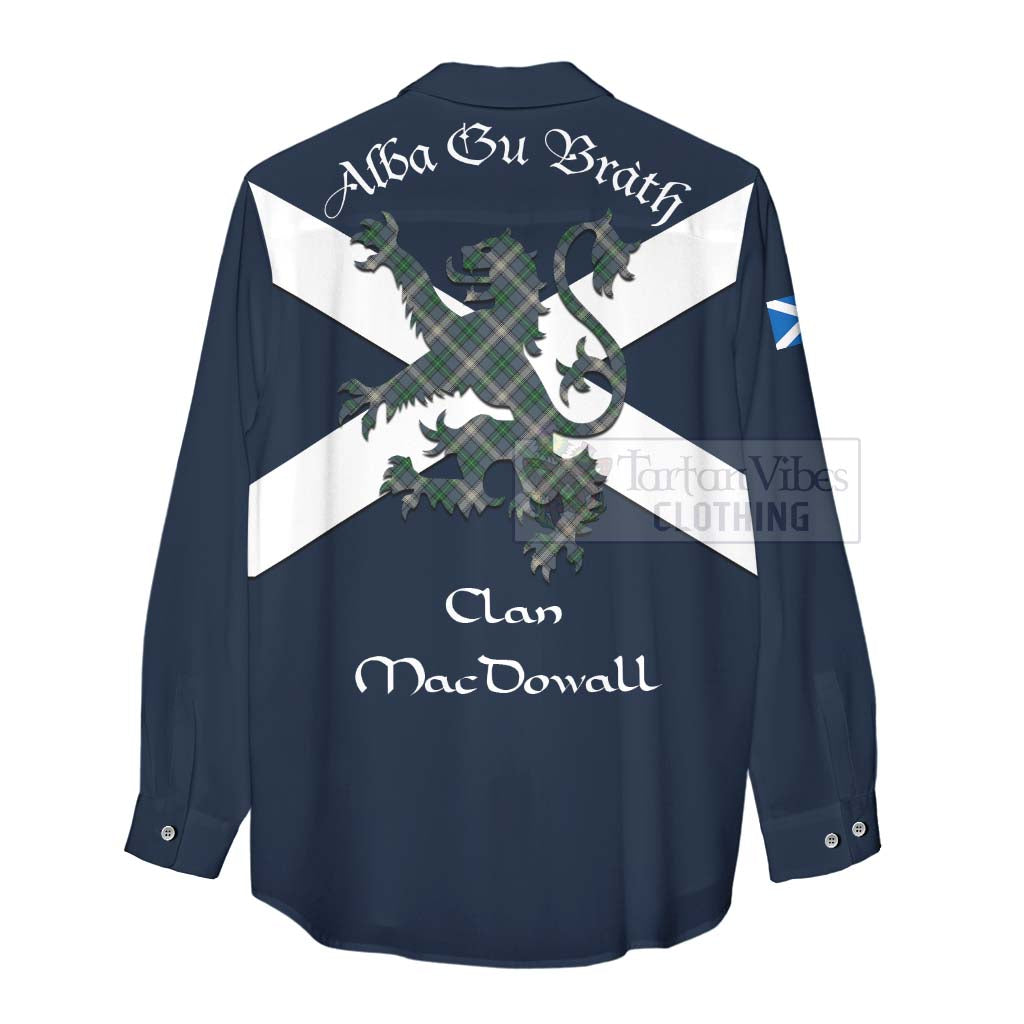 Tartan Vibes Clothing MacDowall (McDowall) Tartan Lion Rampant Women's Casual Shirt Proudly Display Your Heritage with Alba Gu Brath and Clan Name