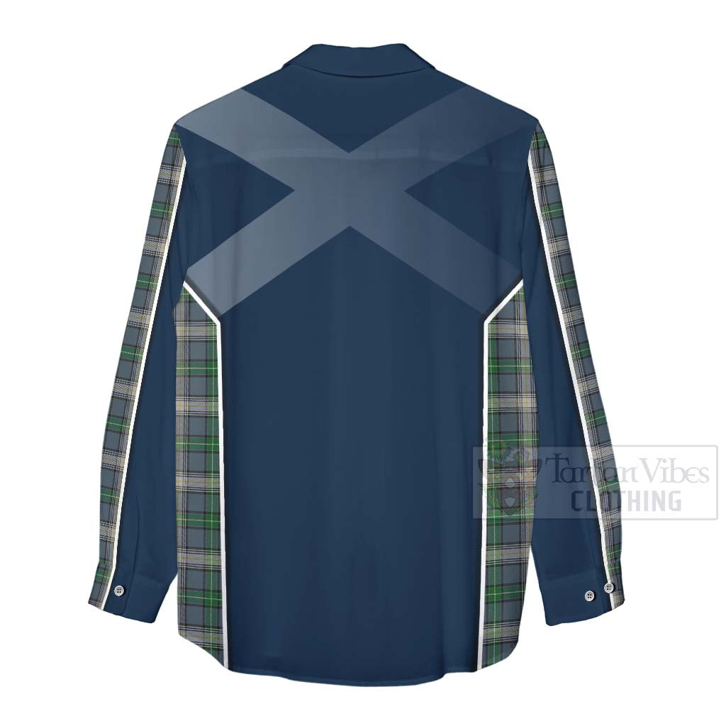 Tartan Vibes Clothing MacDowall (McDowall) Tartan Women's Casual Shirt with Family Crest and Scottish Thistle Vibes Sport Style