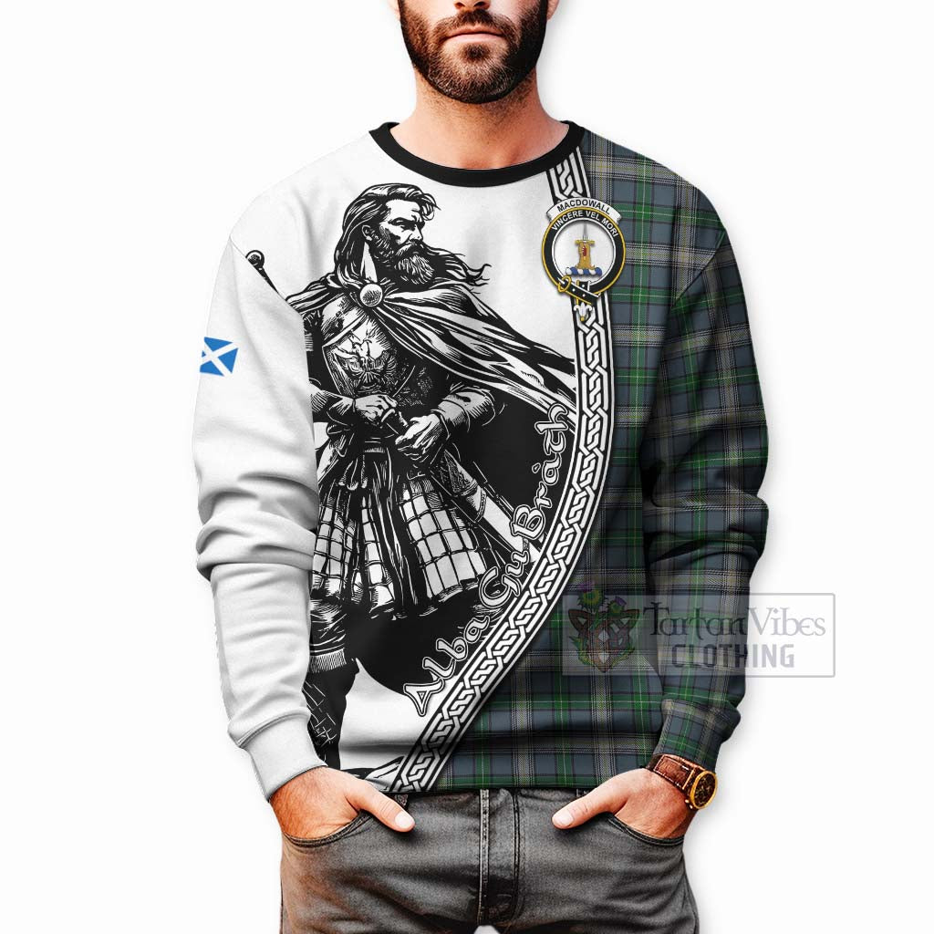 MacDowall (McDowall) Tartan Clan Crest Sweatshirt with Highlander Warrior Celtic Style - Tartan Vibes Clothing