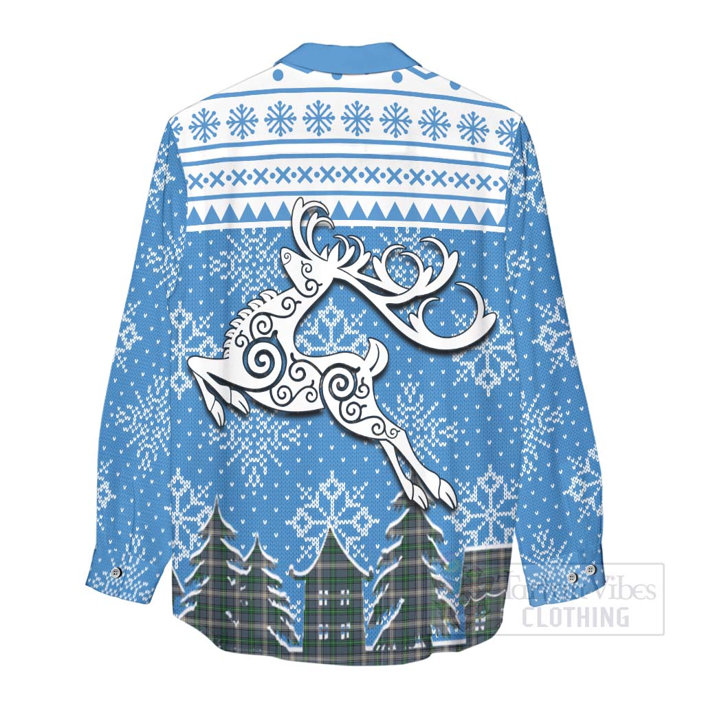 Tartan Vibes Clothing MacDowall (McDowall) Clan Christmas Women's Casual Shirt Celtic Reindeer Style