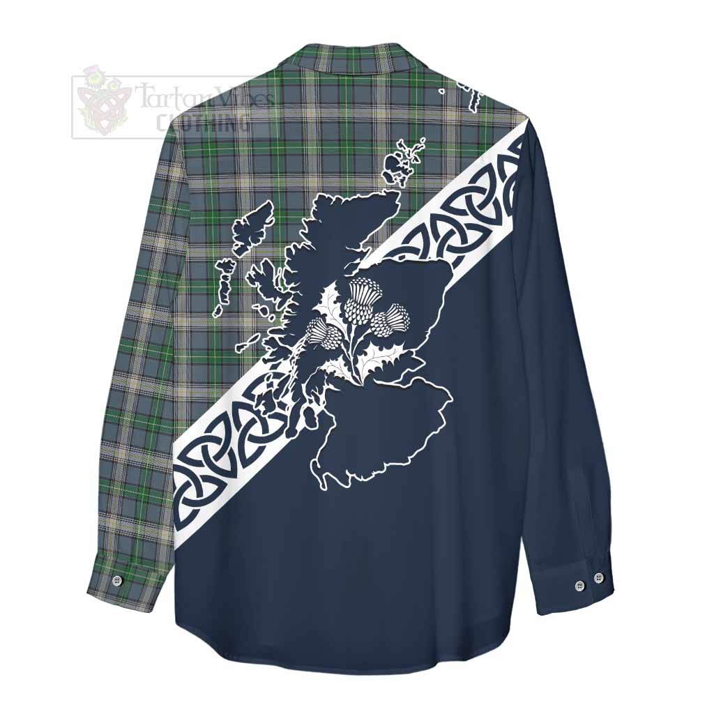 Tartan Vibes Clothing MacDowall (McDowall) Tartan Women's Casual Shirt Featuring Thistle and Scotland Map