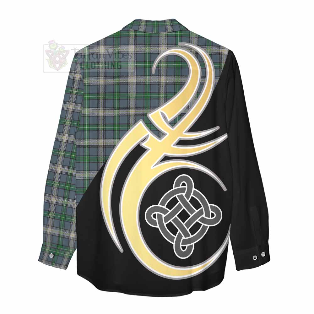 Tartan Vibes Clothing MacDowall (McDowall) Tartan Women's Casual Shirt with Family Crest and Celtic Symbol Style