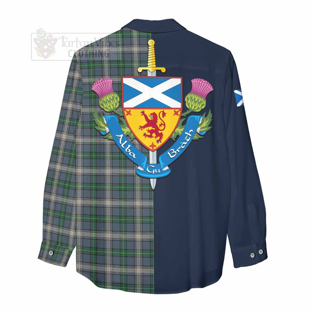 Tartan Vibes Clothing MacDowall (McDowall) Tartan Women's Casual Shirt Alba with Scottish Lion Royal Arm Half Style