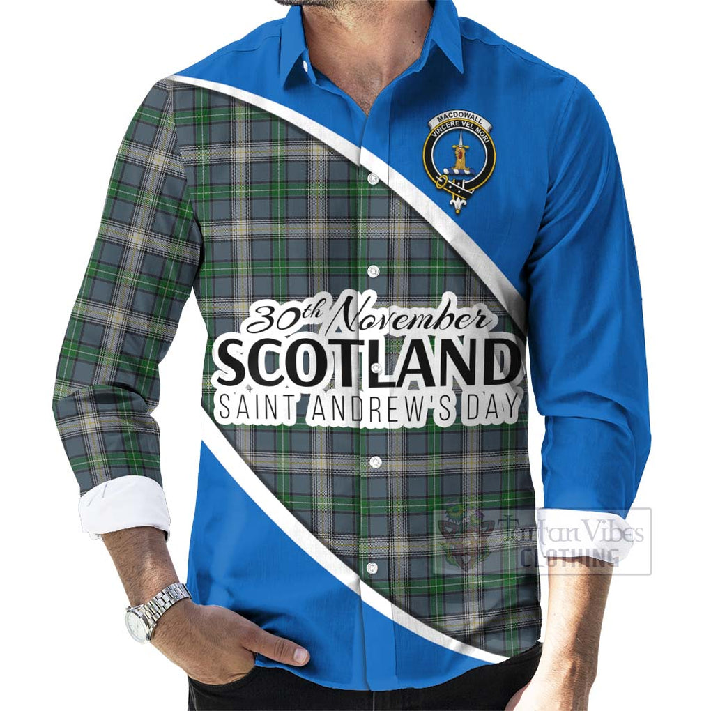 Tartan Vibes Clothing MacDowall (McDowall) Family Crest Tartan Long Sleeve Button Shirt Celebrate Saint Andrew's Day in Style