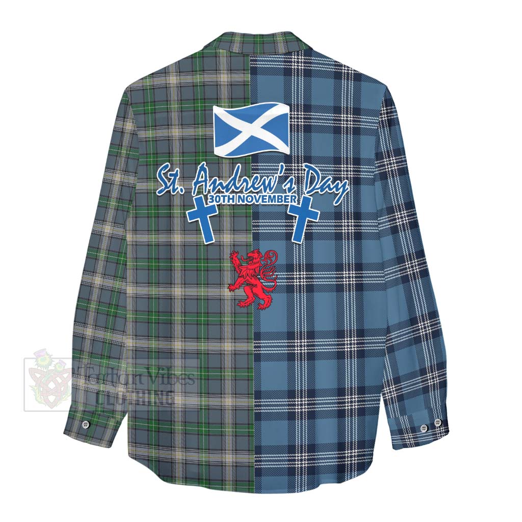 Tartan Vibes Clothing MacDowall (McDowall) Tartan Women's Casual Shirt Happy St. Andrew's Day Half Tartan Style