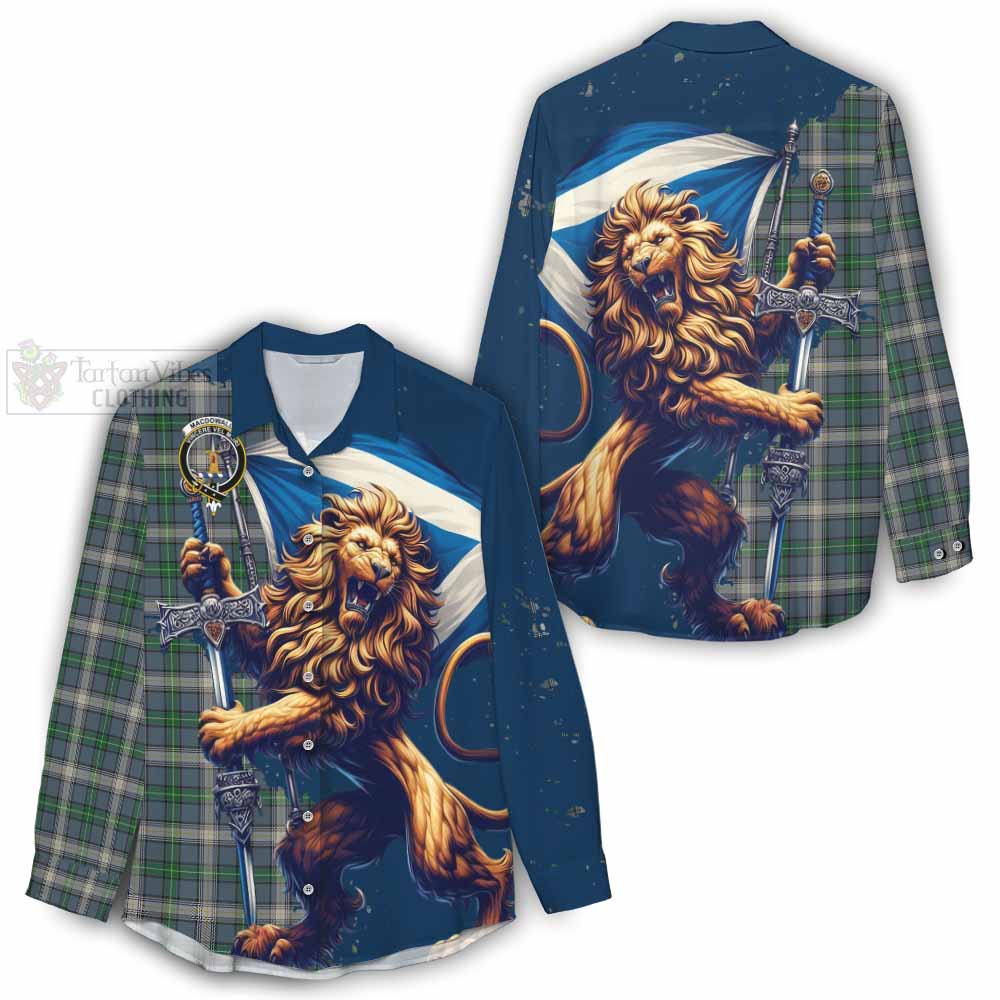 Tartan Vibes Clothing MacDowall (McDowall) Tartan Family Crest Women's Casual Shirt with Scottish Majestic Lion