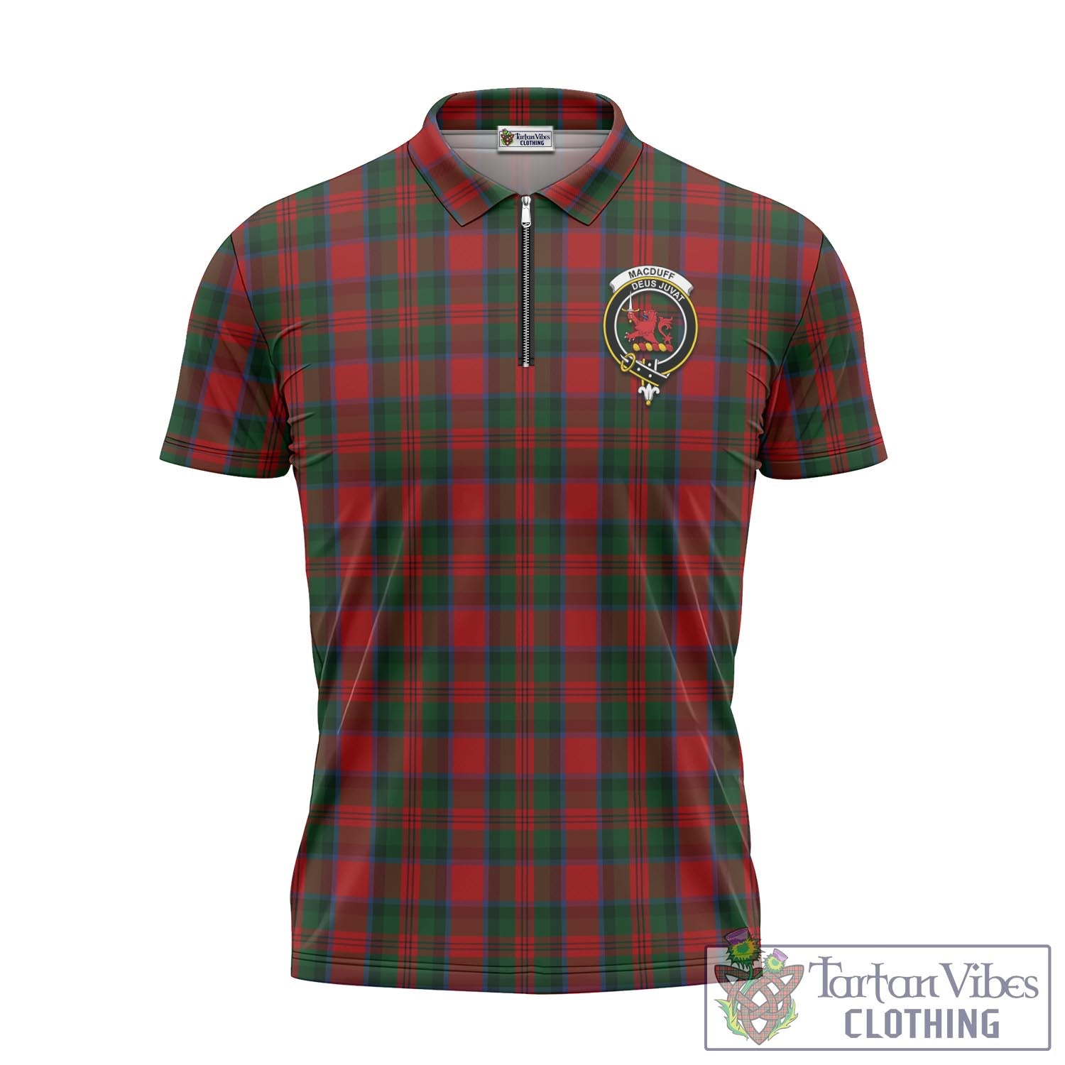 Tartan Vibes Clothing MacDuff Tartan Zipper Polo Shirt with Family Crest